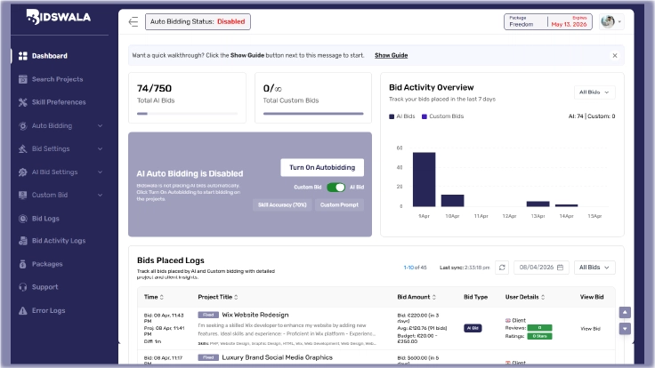 Bid activity logs and error tracking in Bidswala