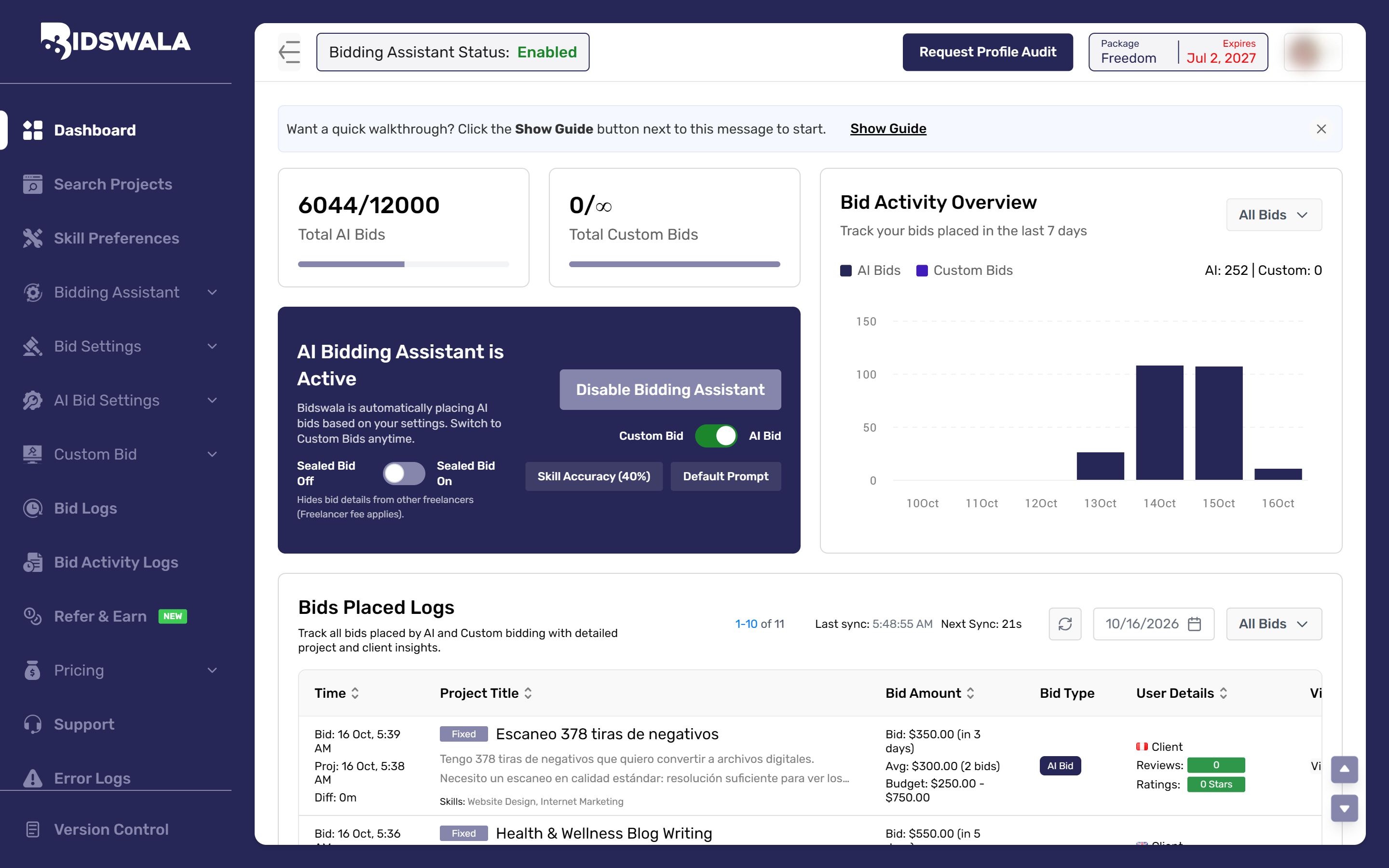 Bidswala dashboard