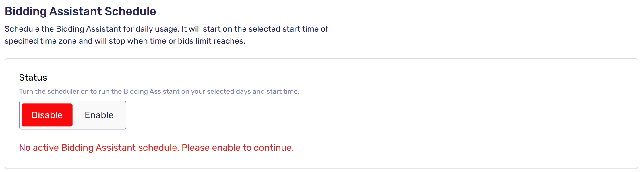 Bidding Assistant Schedule