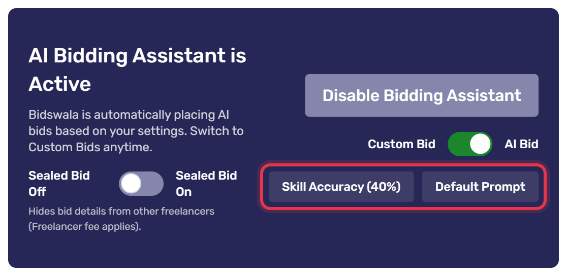 Skill Accuracy and Default Prompt buttons