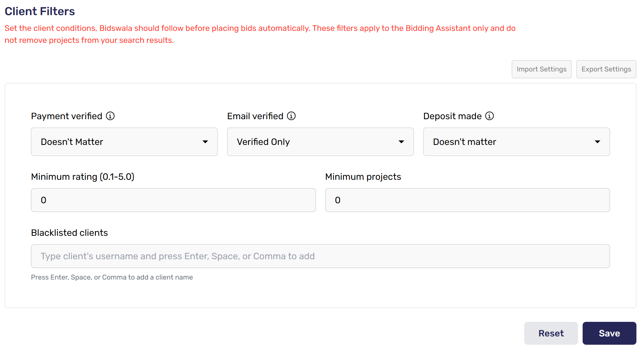 Client Filters