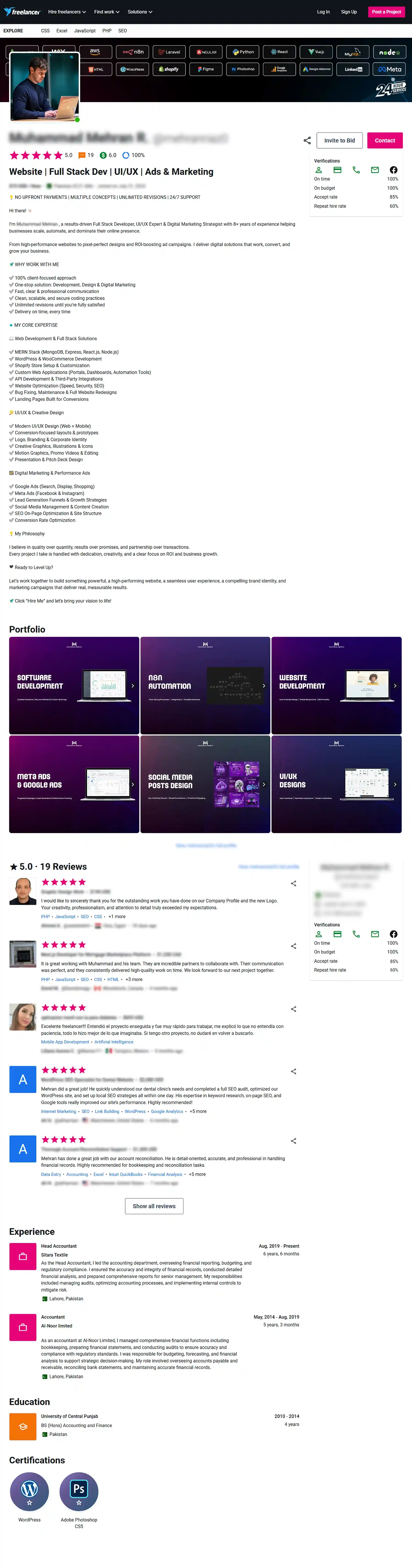 Optimized Freelancer.com profile after expert audit and improvements